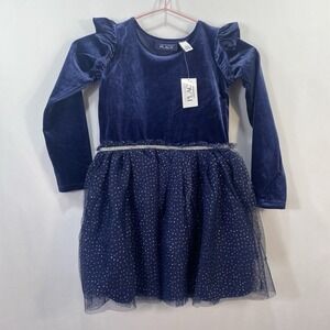 Children's Place Girls Velvet And Tulle Satin Lined Navy Sparkles Fancy Dress 5T